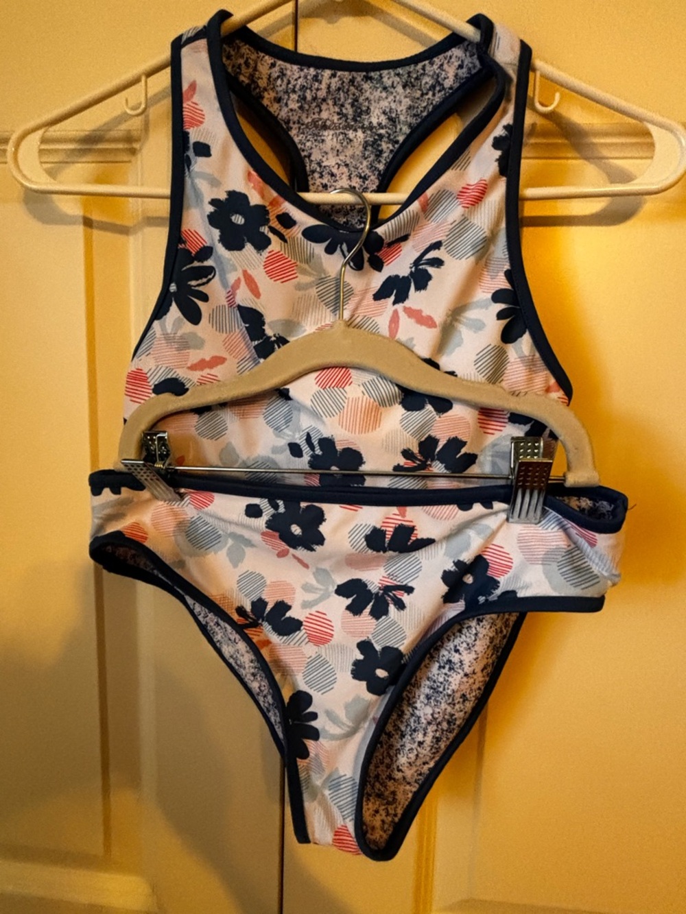Eddie Bauer Navy Blue and White Printed Swim Top